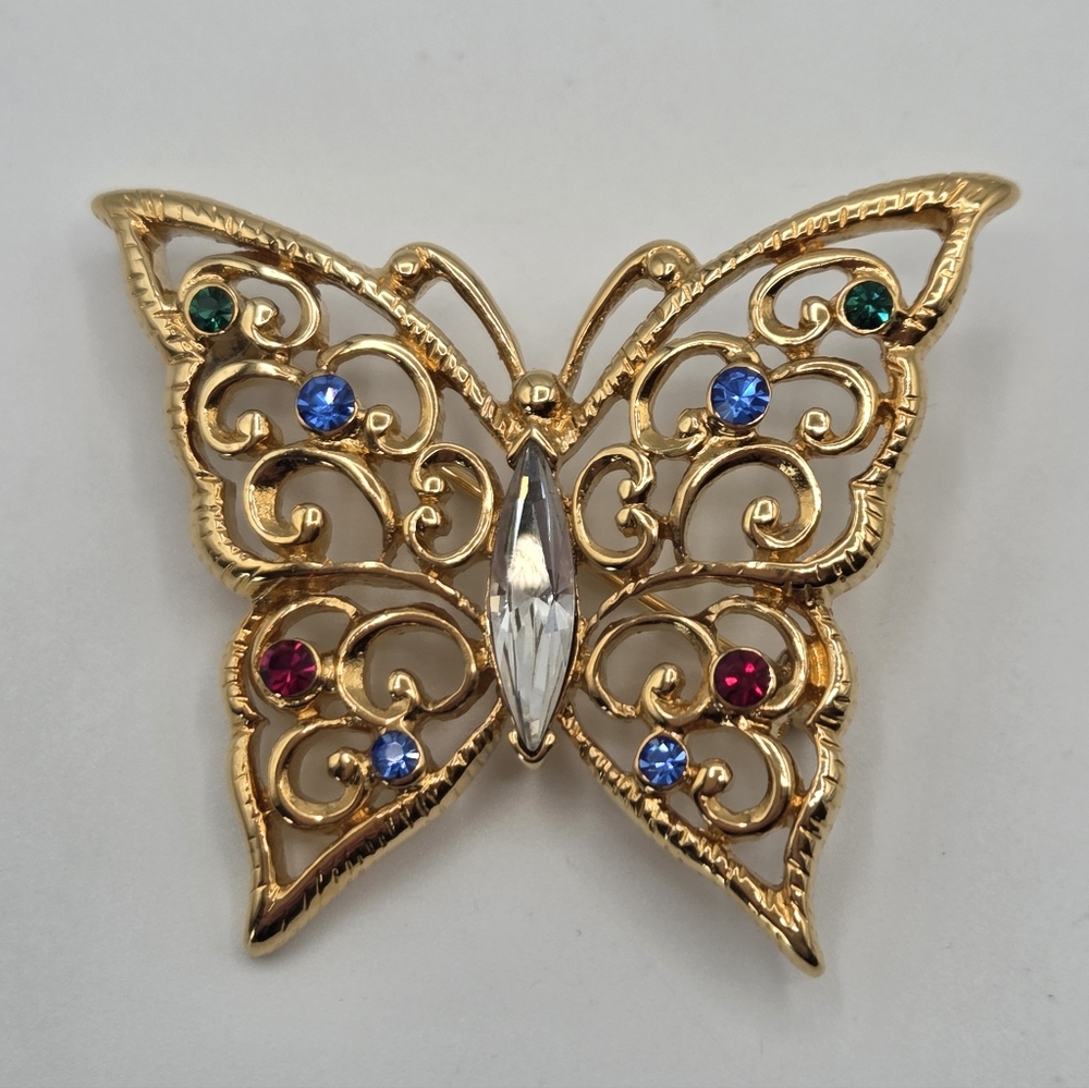 Vintage Monet Goldtone Butterfly Brooch